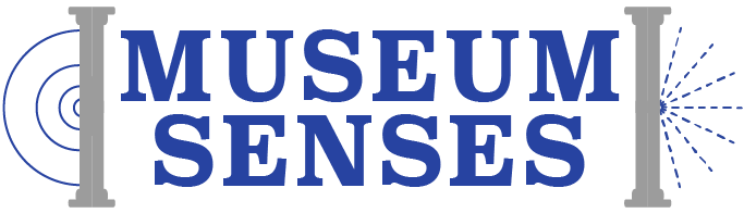 The words MUSEUM SENSES are framed by 2 columns. Concentric circles radiate from the left column. Dotted lines extend from the right column.